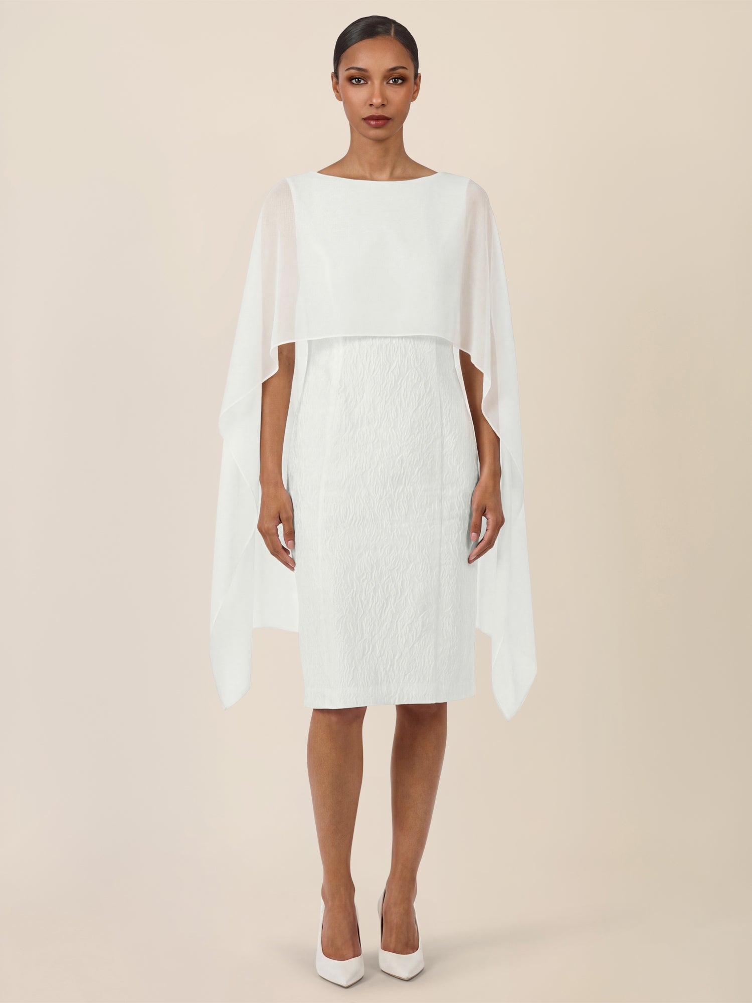 APART Elegantes Cloque Kleid mit Cape-Effekt | creme