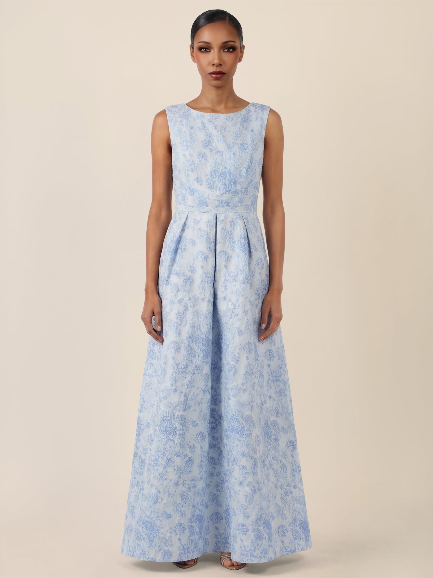 APART Langkleid mit floralem Strukturmuster | hellblau