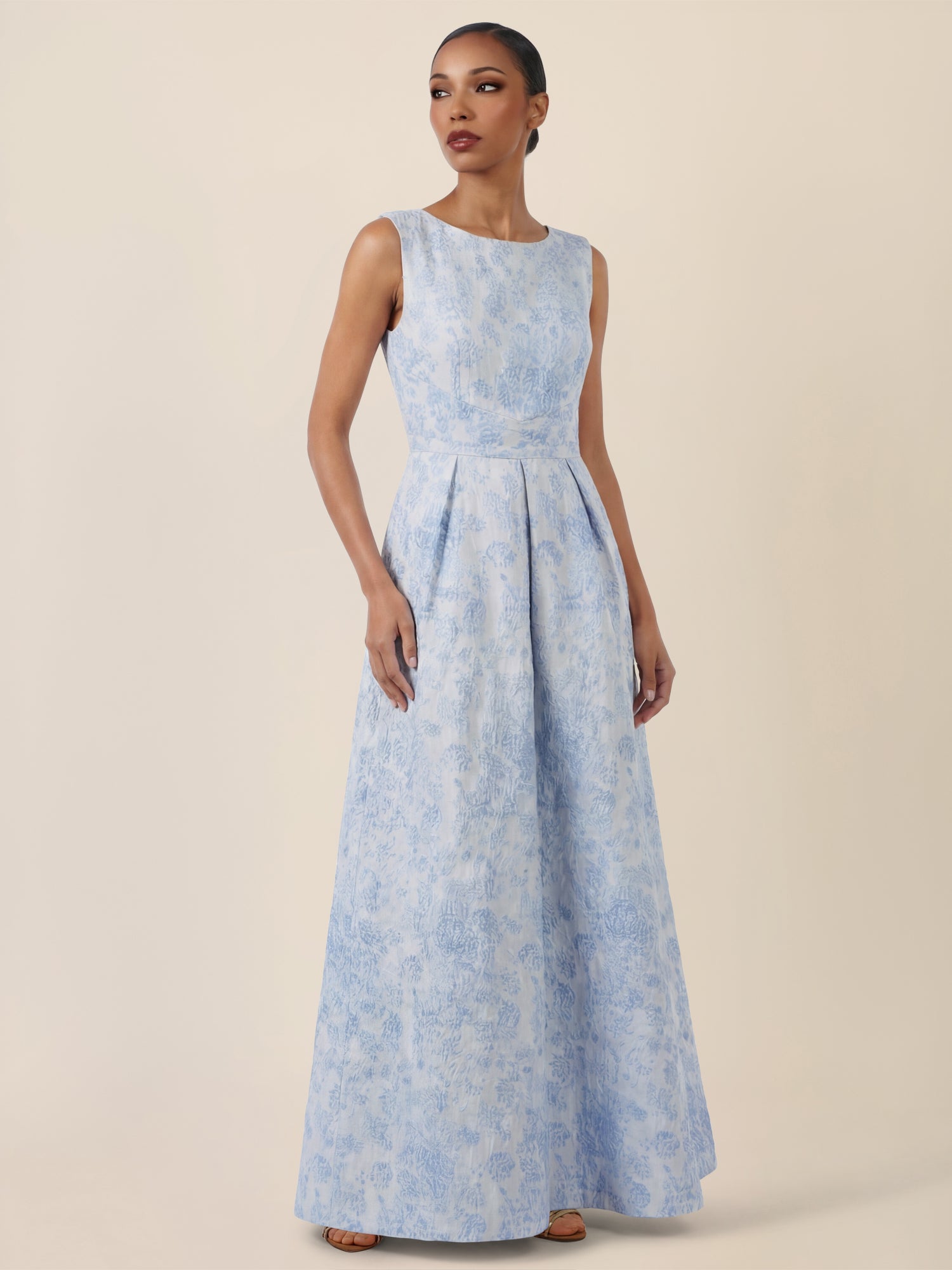 APART Langkleid mit floralem Strukturmuster | hellblau