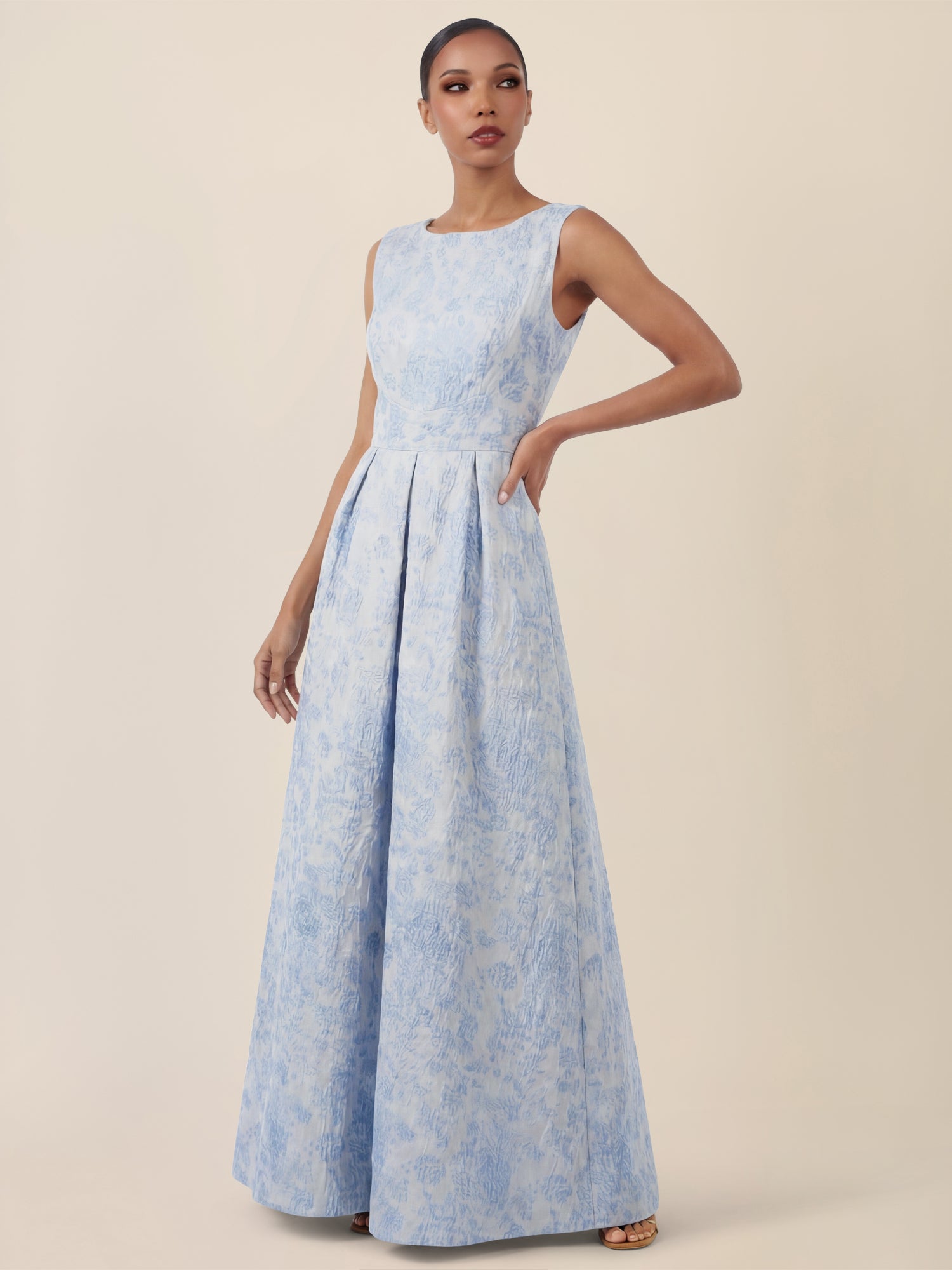 APART Langkleid mit floralem Strukturmuster | hellblau