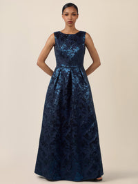 APART Abendkleid mit floraler Struktur und Glanzfinish | nachtblau-metallic