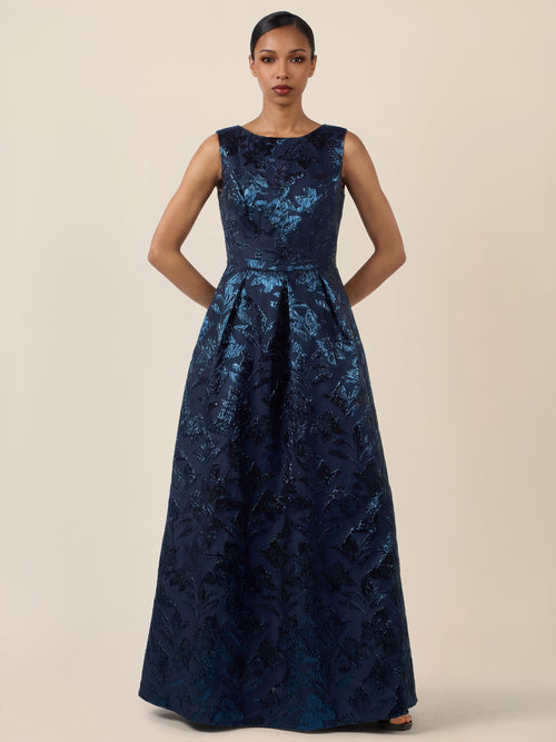 APART Abendkleid mit floraler Struktur und Glanzfinish | nachtblau-metallic image 1