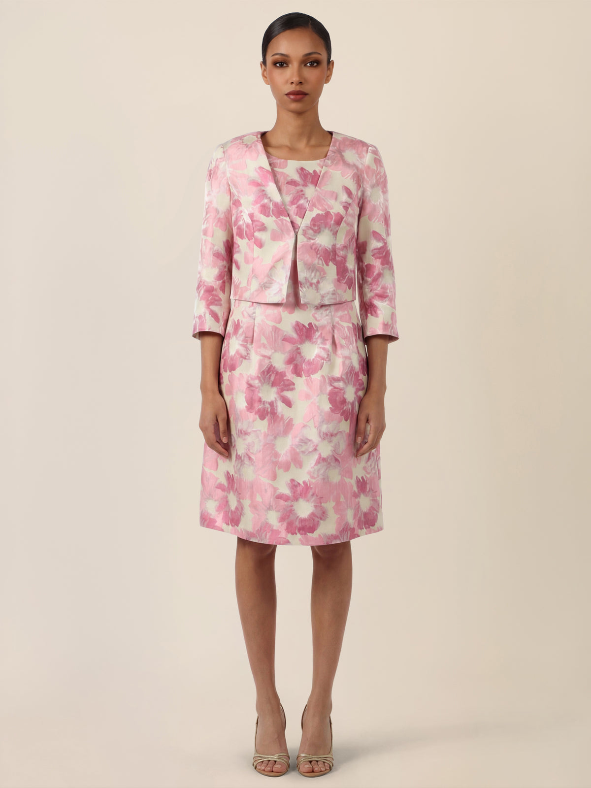 APART Eleganter Bolero mit floralem Glanzmuster | rosé-multicolor