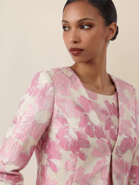 APART Eleganter Bolero mit floralem Glanzmuster | rosé-multicolor