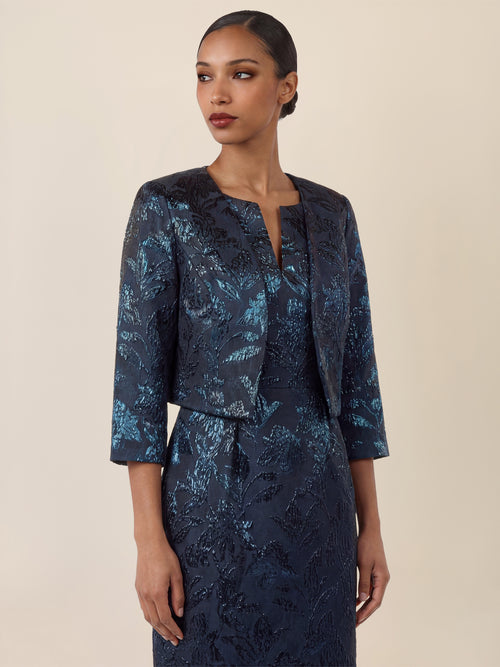 APART Kastenblazer mit Glanzmuster | nachtblau-metallic image 1
