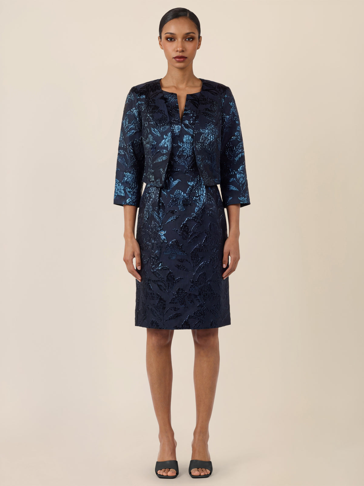 APART Kastenblazer mit Glanzmuster | nachtblau-metallic