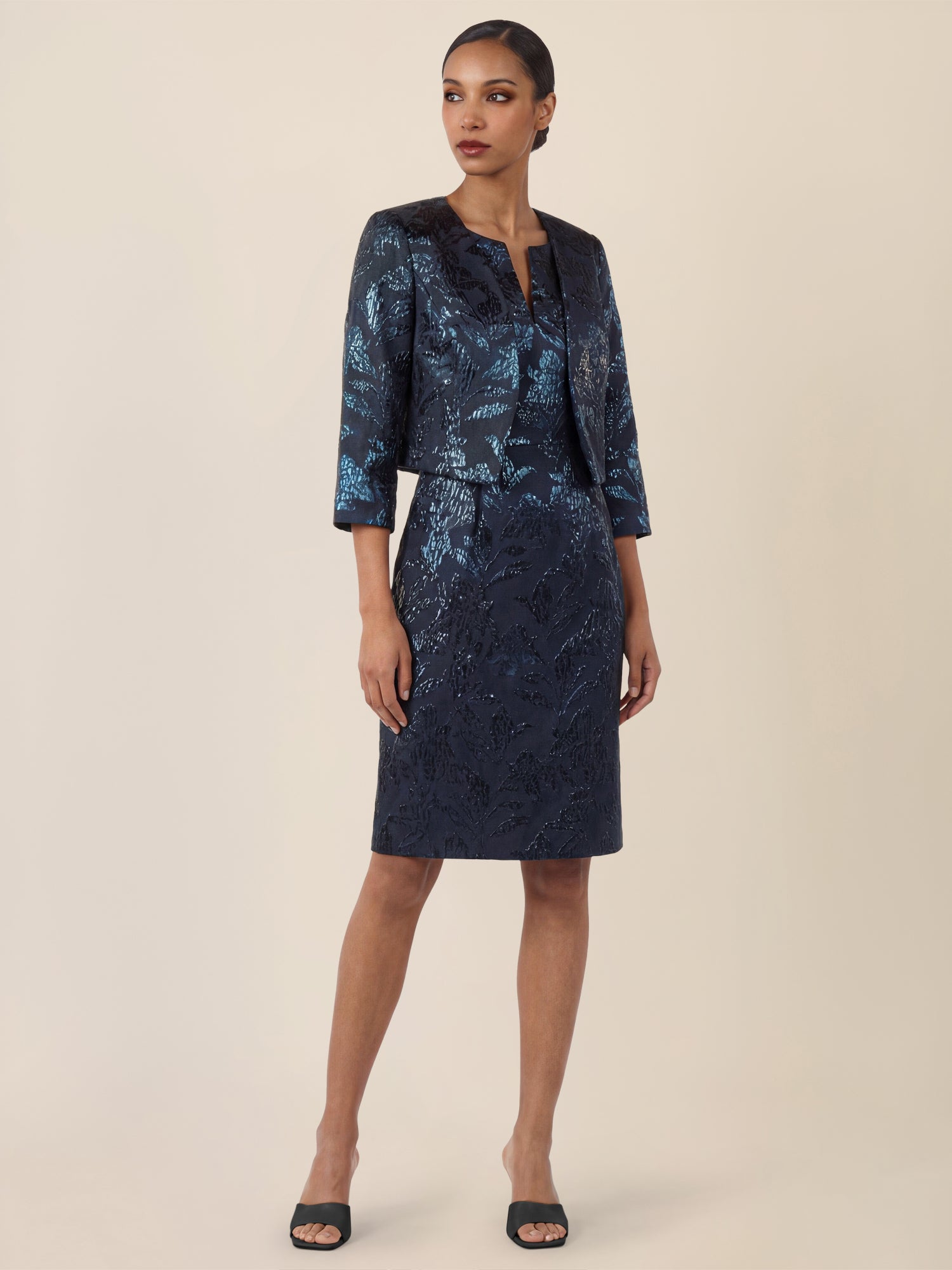 APART Kastenblazer mit Glanzmuster | nachtblau-metallic