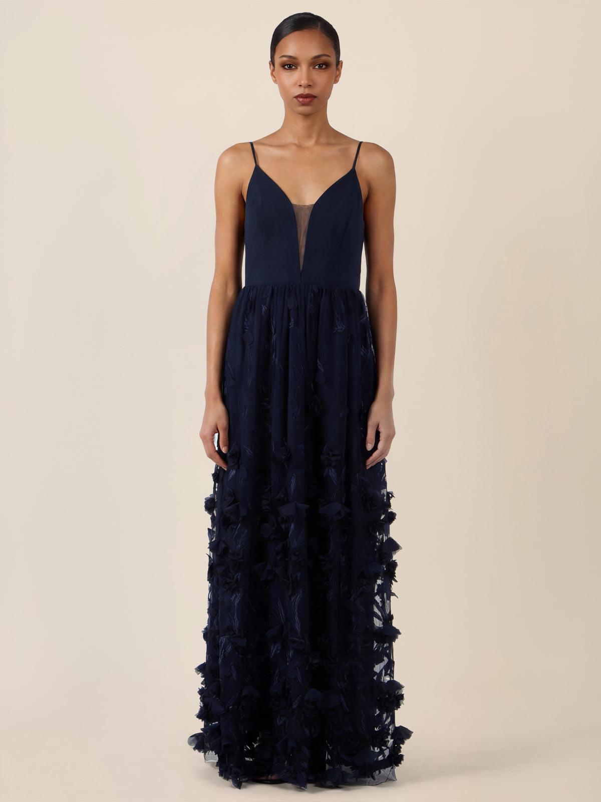 APART Maxikleid mit 3D-Blüten und Tüllrock | nachtblau