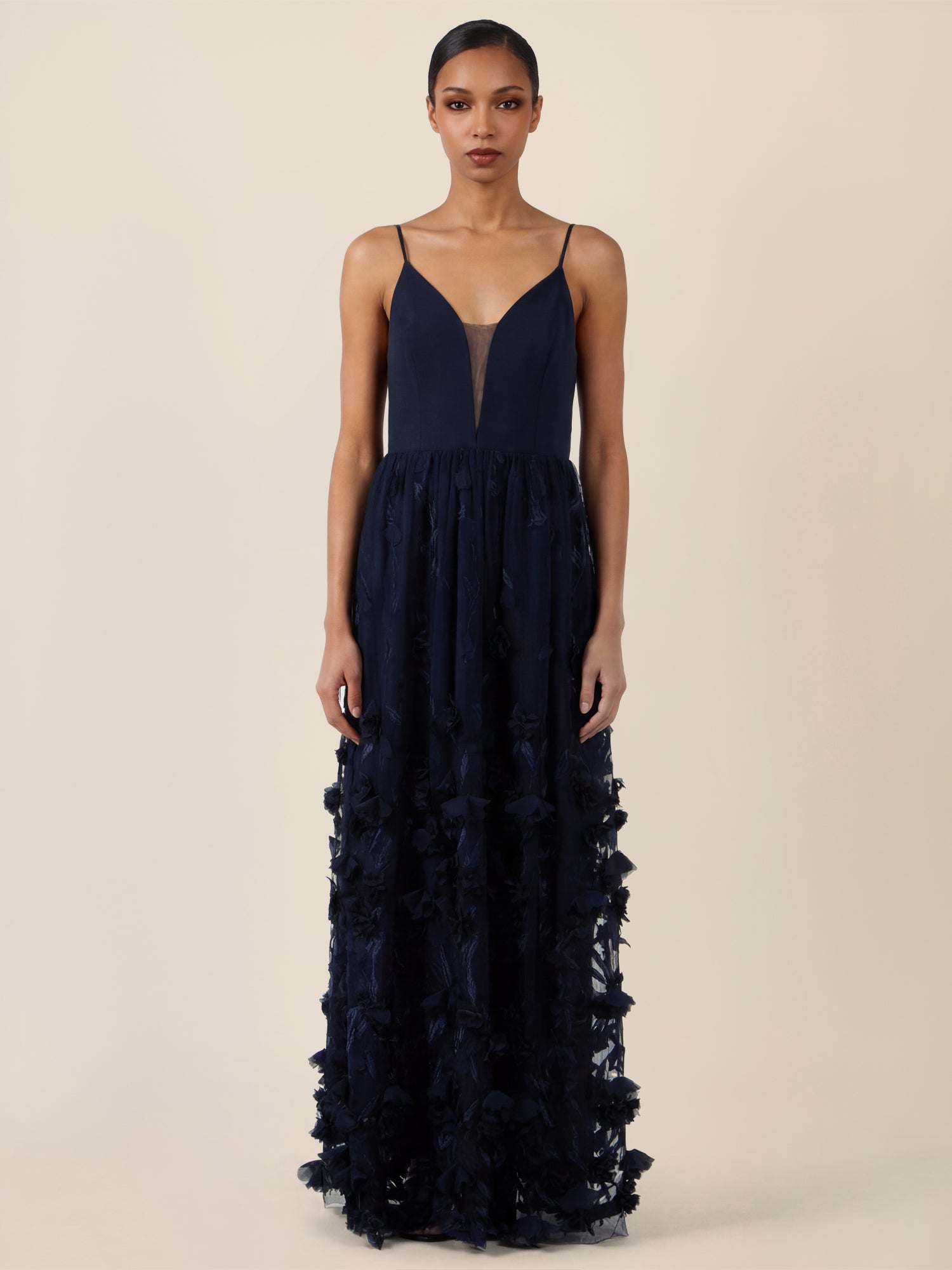 APART Maxikleid mit 3D-Blüten und Tüllrock | nachtblau