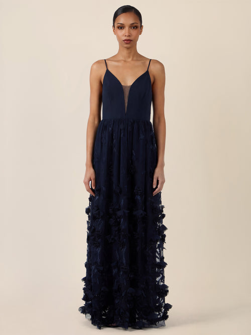 APART Maxikleid mit 3D-Blüten und Tüllrock | nachtblau image 1
