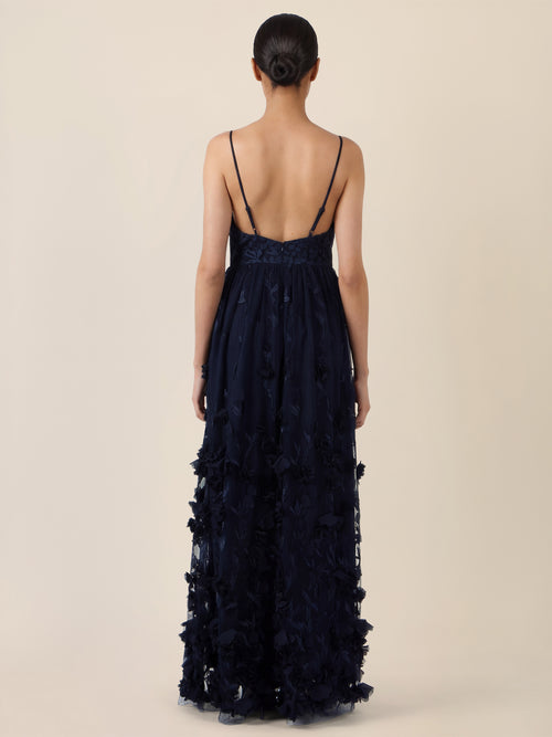 APART Maxikleid mit 3D-Blüten und Tüllrock | nachtblau image 1