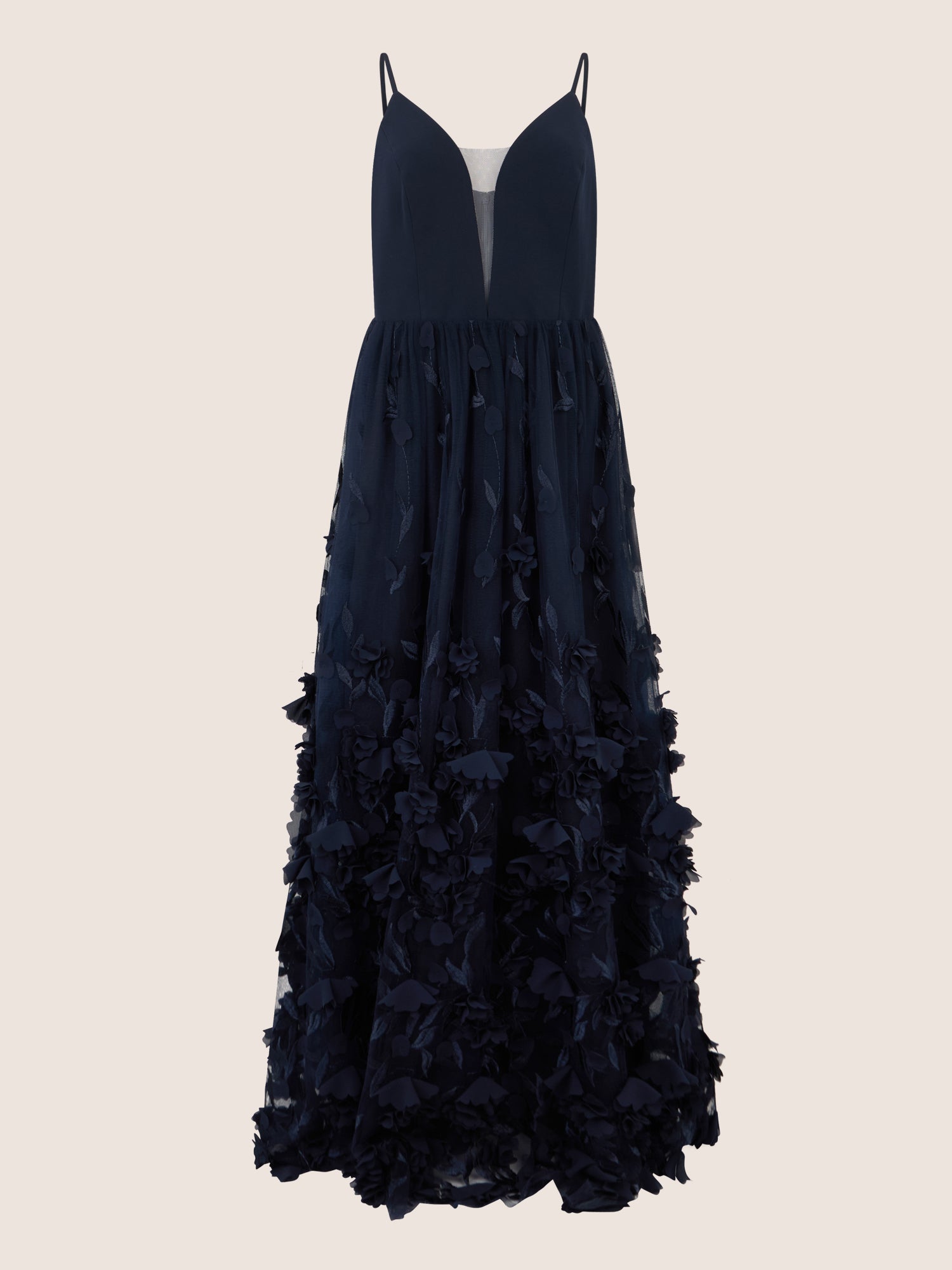 APART Maxikleid mit 3D-Blüten und Tüllrock | nachtblau