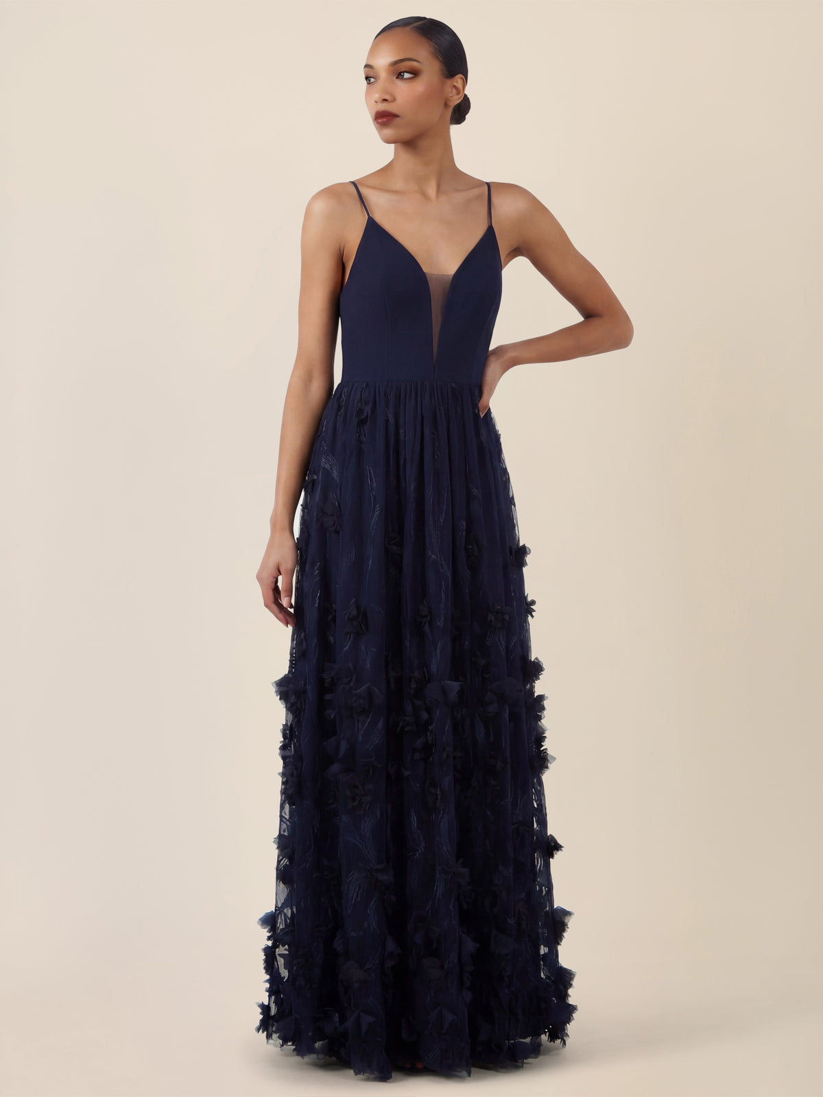 APART Maxikleid mit 3D-Blüten und Tüllrock | nachtblau