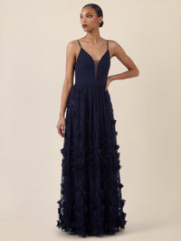 APART Maxikleid mit 3D-Blüten und Tüllrock | nachtblau