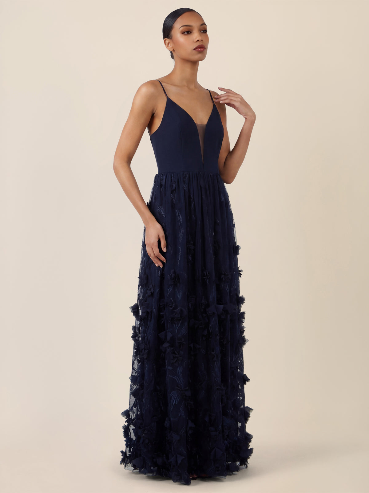 APART Maxikleid mit 3D-Blüten und Tüllrock | nachtblau