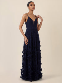 APART Maxikleid mit 3D-Blüten und Tüllrock | nachtblau