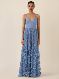 APART Maxikleid mit 3D-Blüten und Tüllrock | rauchblau