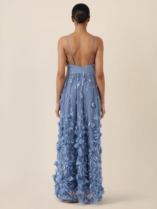 APART Maxikleid mit 3D-Blüten und Tüllrock | rauchblau image 1