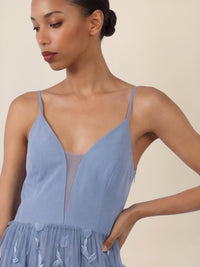 APART Maxikleid mit 3D-Blüten und Tüllrock | rauchblau