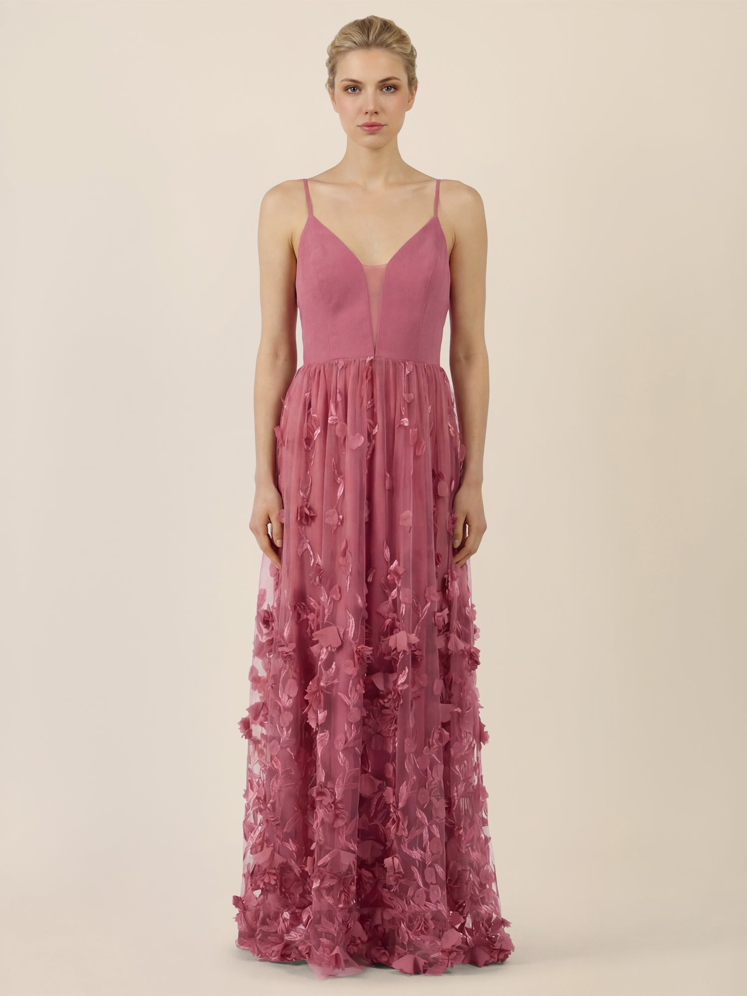 APART Maxikleid mit 3D-Blüten und Tüllrock | rosé