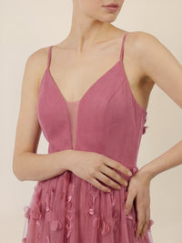 APART Maxikleid mit 3D-Blüten und Tüllrock | rosé
