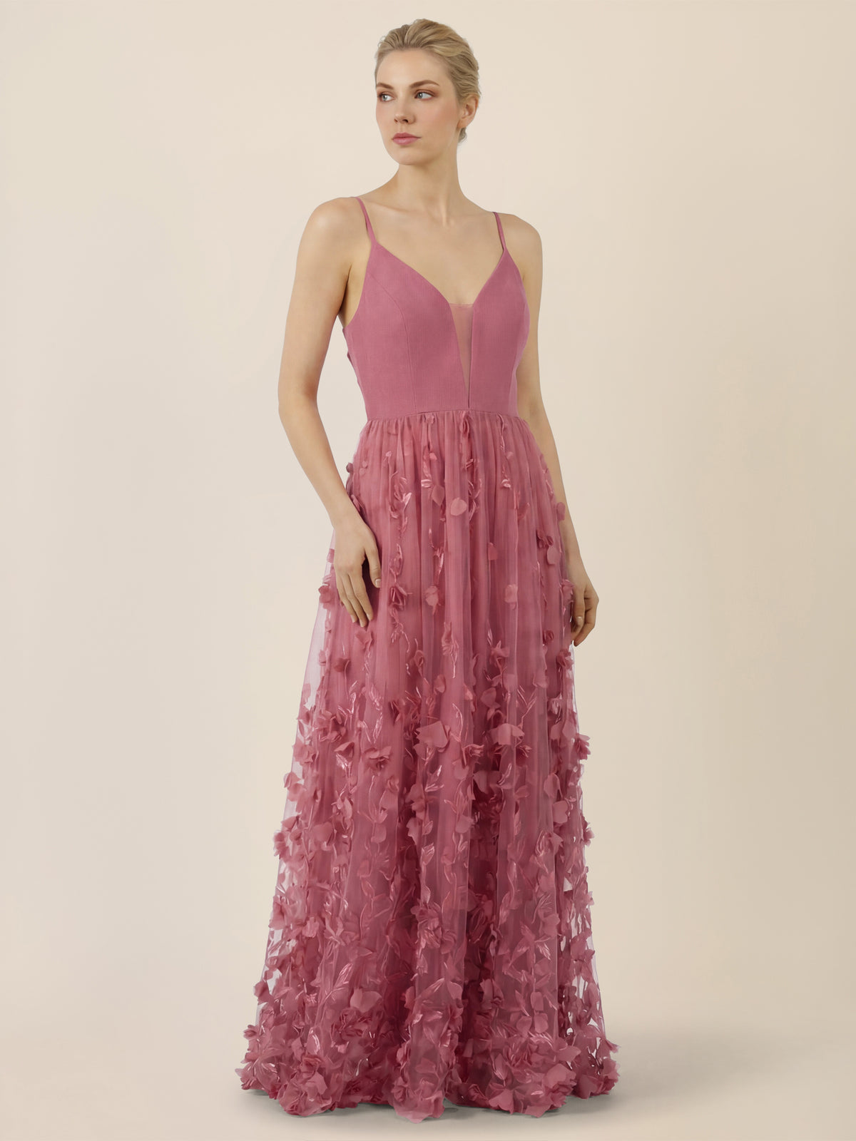 APART Maxikleid mit 3D-Blüten und Tüllrock | rosé