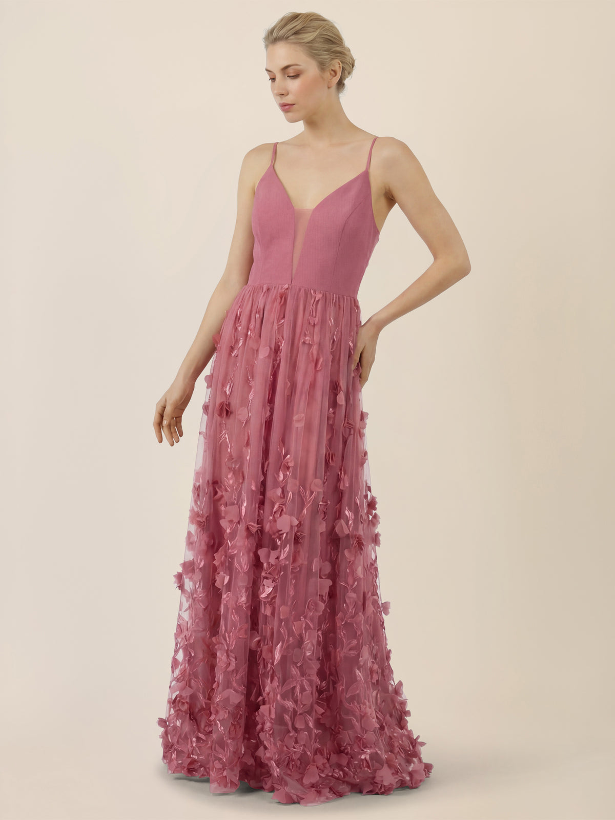 APART Maxikleid mit 3D-Blüten und Tüllrock | rosé