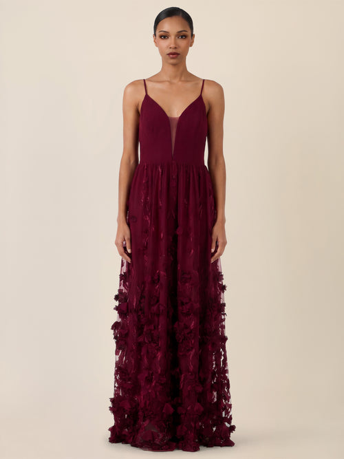 APART Maxikleid mit 3D-Blüten und Tüllrock | weinrot image 1