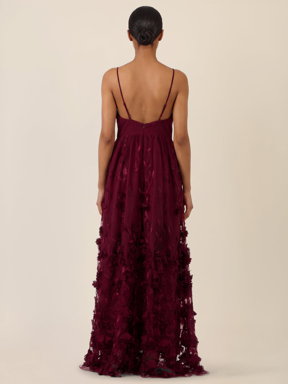 APART Maxikleid mit 3D-Blüten und Tüllrock | weinrot