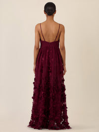 APART Maxikleid mit 3D-Blüten und Tüllrock | weinrot