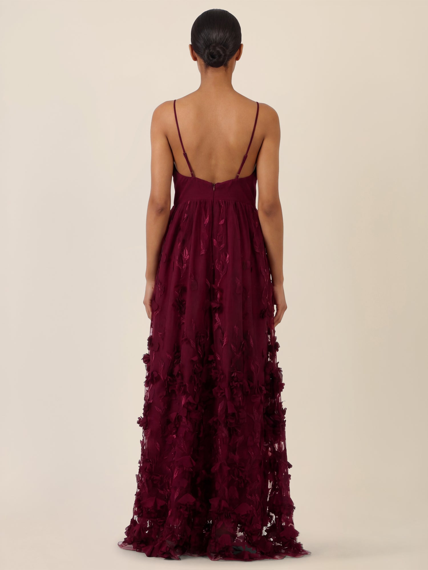 APART Maxikleid mit 3D-Blüten und Tüllrock | weinrot