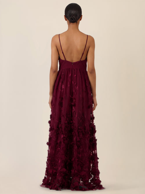 APART Maxikleid mit 3D-Blüten und Tüllrock | weinrot image 1