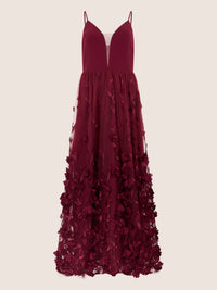 APART Maxikleid mit 3D-Blüten und Tüllrock | weinrot