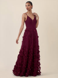 APART Maxikleid mit 3D-Blüten und Tüllrock | weinrot