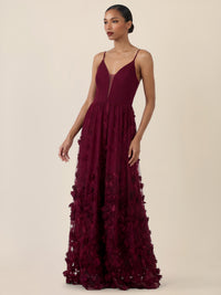 APART Maxikleid mit 3D-Blüten und Tüllrock | weinrot