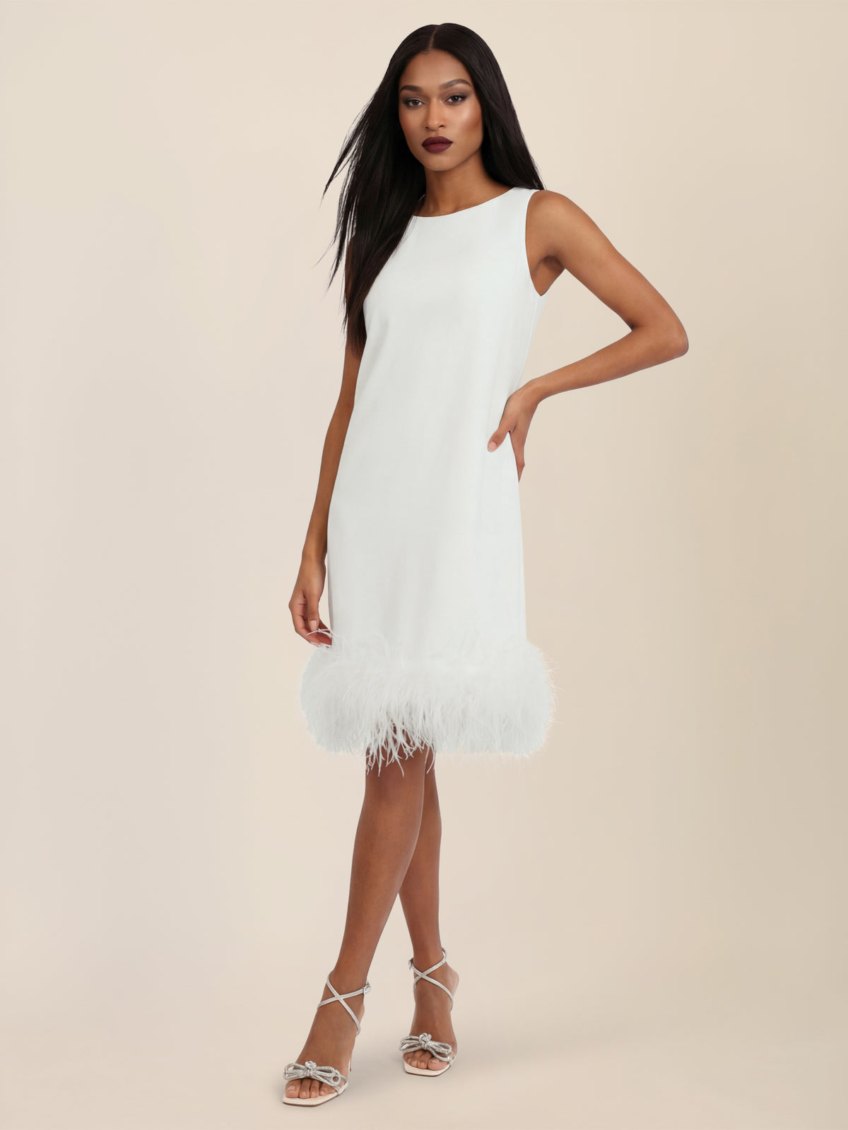 APART Kleid mit Federsaum | creme