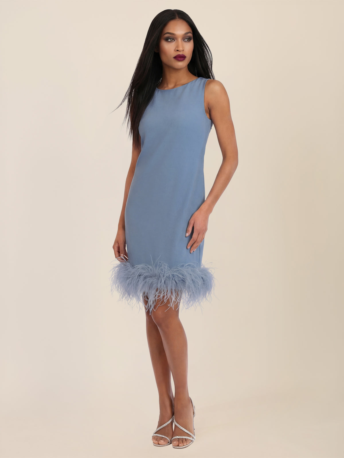 APART Kleid mit Federsaum | rauchblau