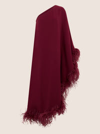APART Asymmetrisches Abendkleid mit Federn | weinrot