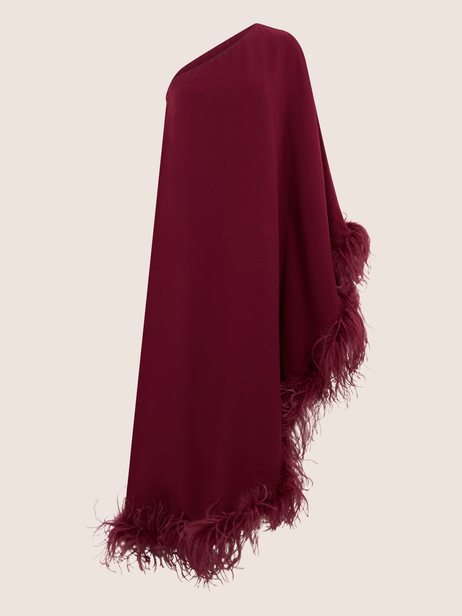 APART Asymmetrisches Abendkleid mit Federn | weinrot