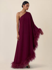 APART Asymmetrisches Abendkleid mit Federn | weinrot
