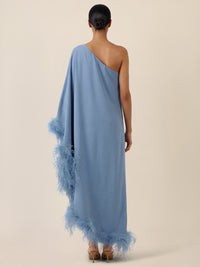 APART Asymmetrisches Abendkleid mit Federn | rauchblau
