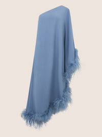 APART Asymmetrisches Abendkleid mit Federn | rauchblau