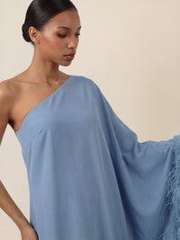 APART Asymmetrisches Abendkleid mit Federn | rauchblau