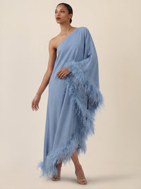APART Asymmetrisches Abendkleid mit Federn | rauchblau