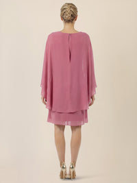APART Fließendes Chiffonkleid mit Volantärmeln | rosé
