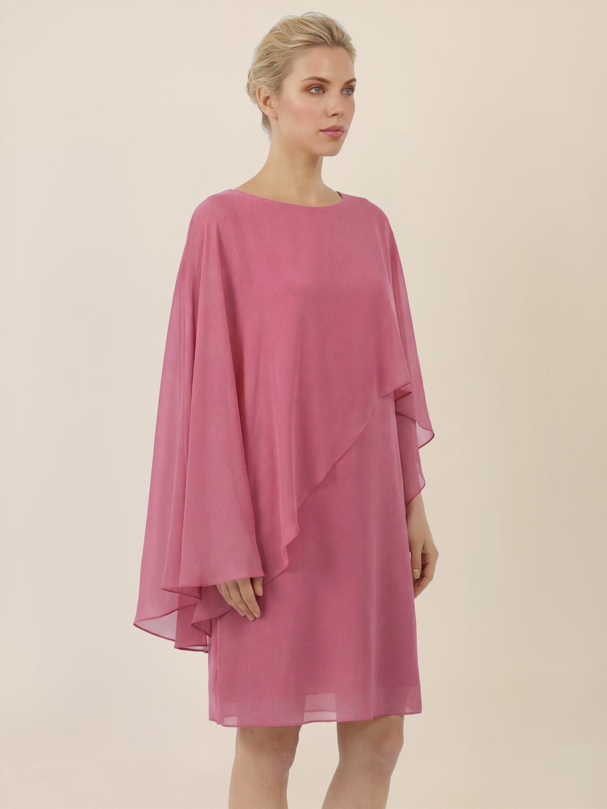 APART Fließendes Chiffonkleid mit Volantärmeln | rosé