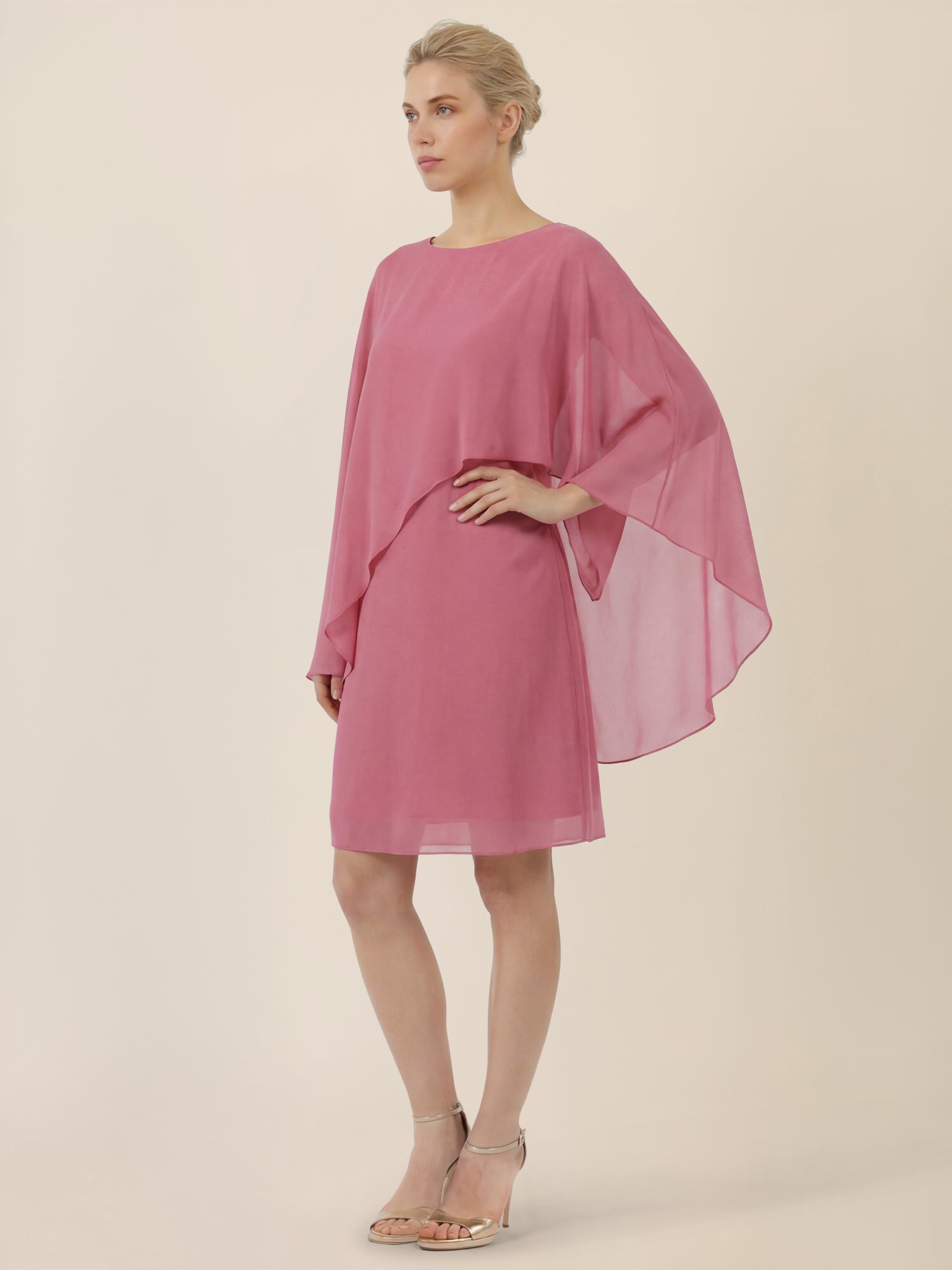 APART Fließendes Chiffonkleid mit Volantärmeln | rosé