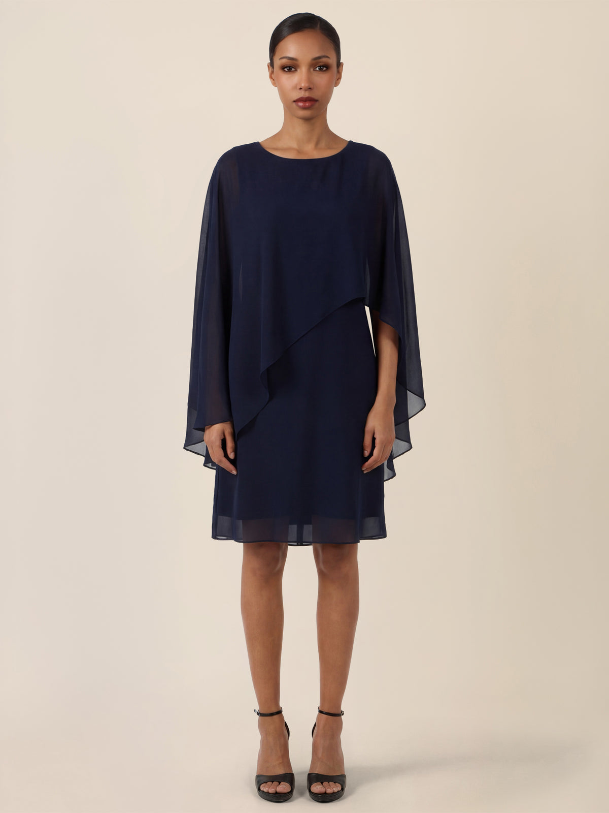 APART Fließendes Chiffonkleid mit Volantärmeln | nachtblau
