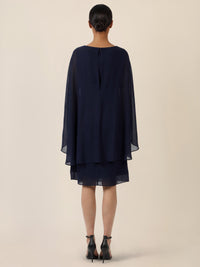 APART Fließendes Chiffonkleid mit Volantärmeln | nachtblau