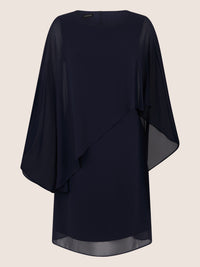 APART Fließendes Chiffonkleid mit Volantärmeln | nachtblau